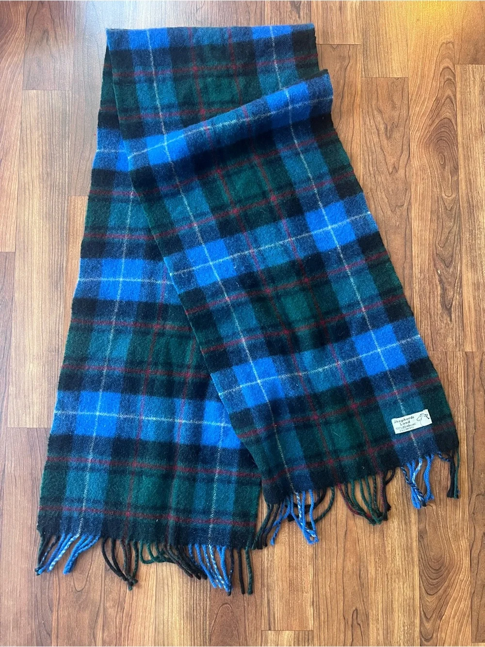 Shepherds Land 100% Lambswool Plaid Tartan Scarf Blue Green